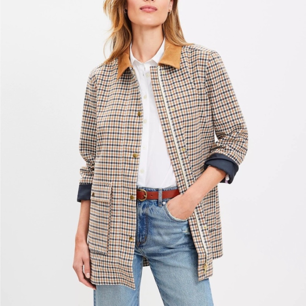 LOFT Beige Plaid Jacket with Tan Collar